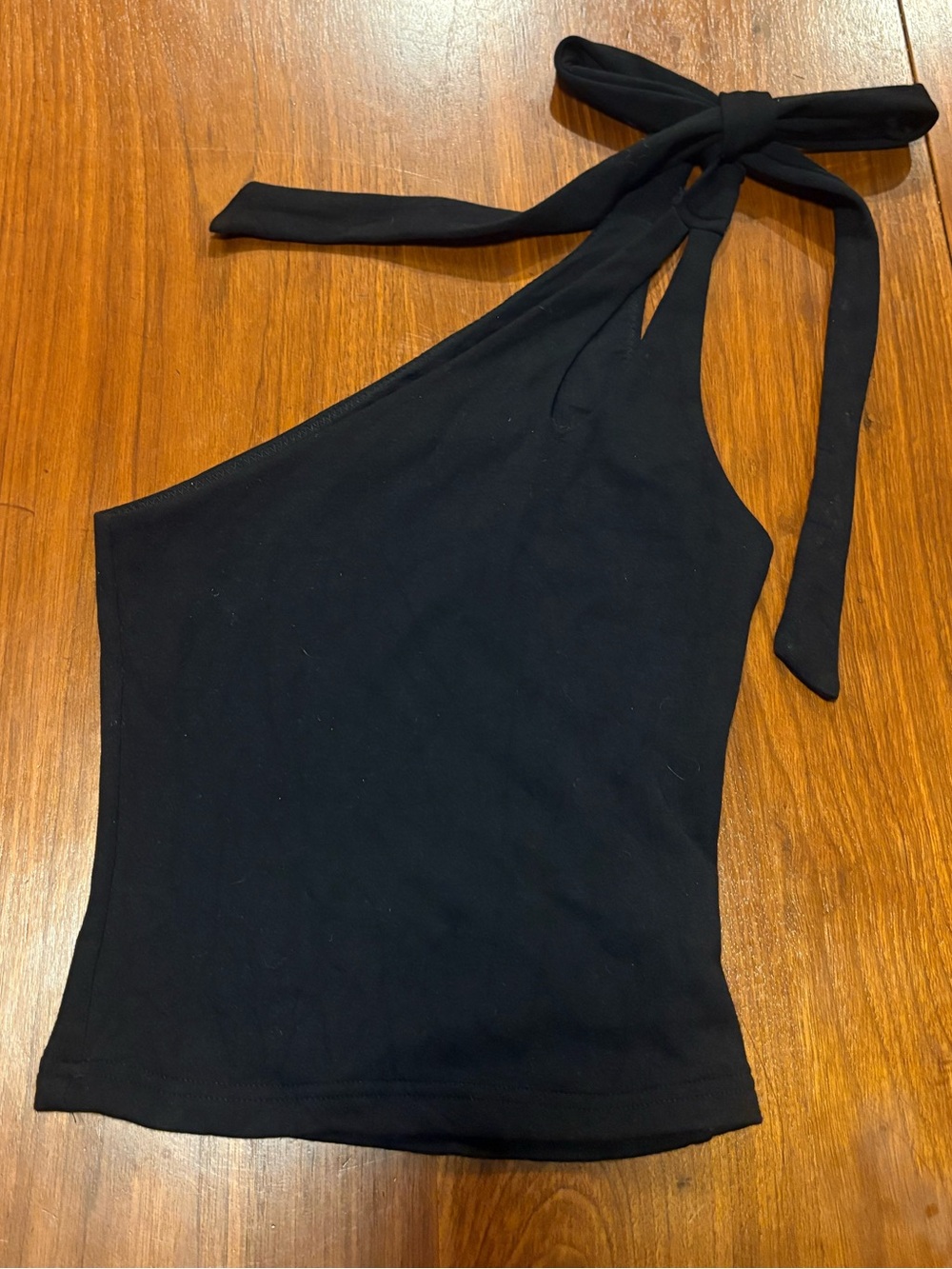 White Fox black one shoulder cropped halter top XS